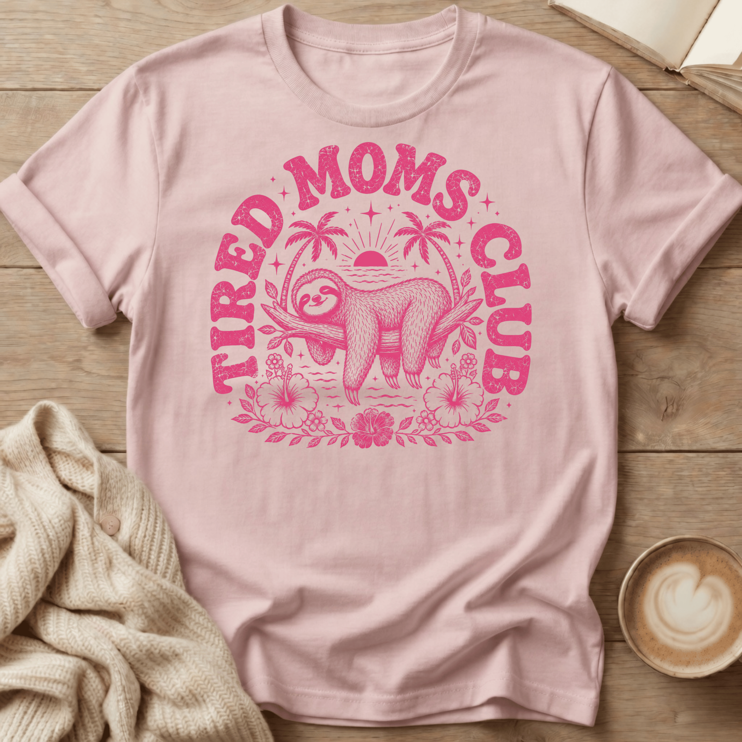 T-Shirt — "Tired Moms Club" Pink Graphic Tee (Mom Life Gift)