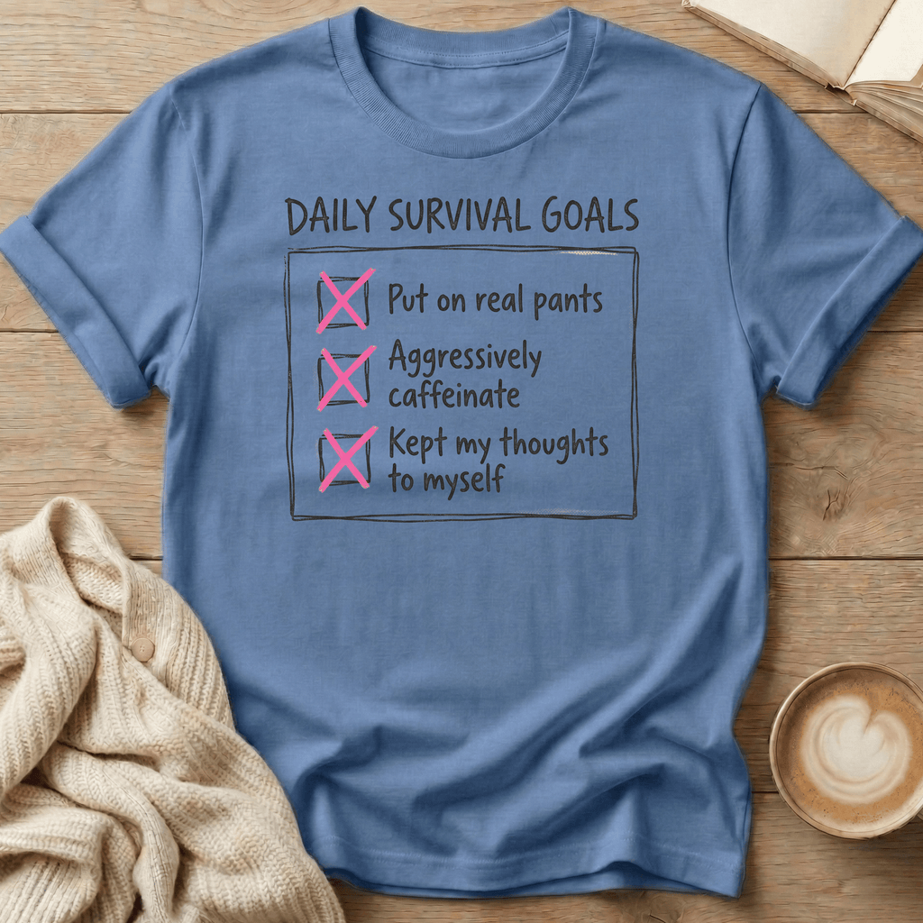 Daily Survival Goals Funny Checklist T-Shirt
