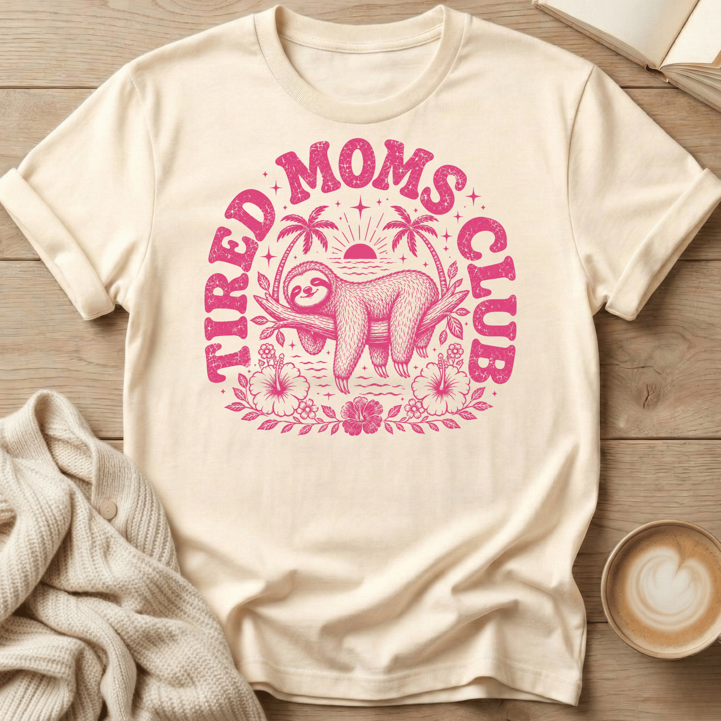 T-Shirt — "Tired Moms Club" Pink Graphic Tee (Mom Life Gift)