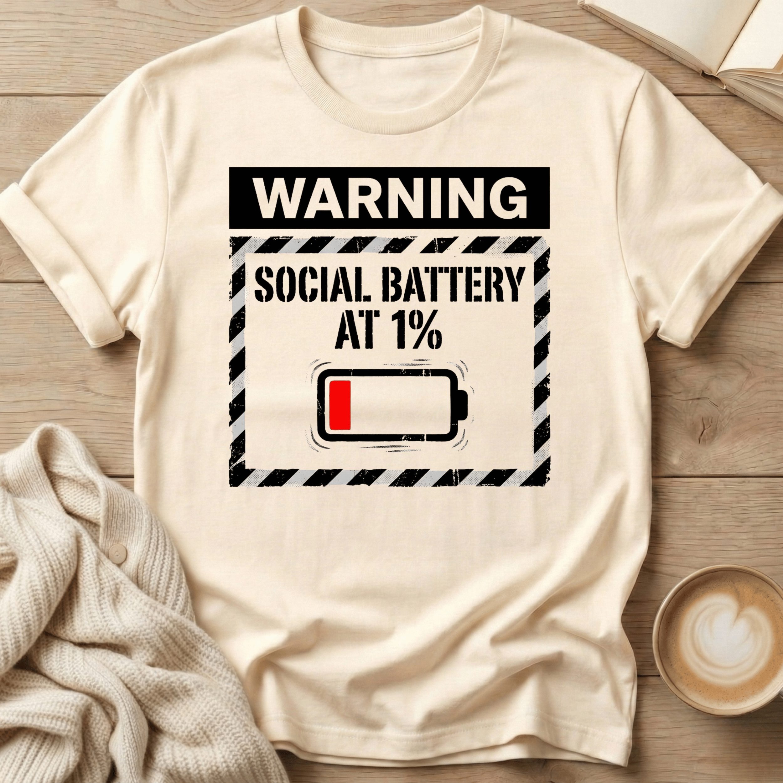 Warning: Social Battery at 1% Low Battery T-Shirt