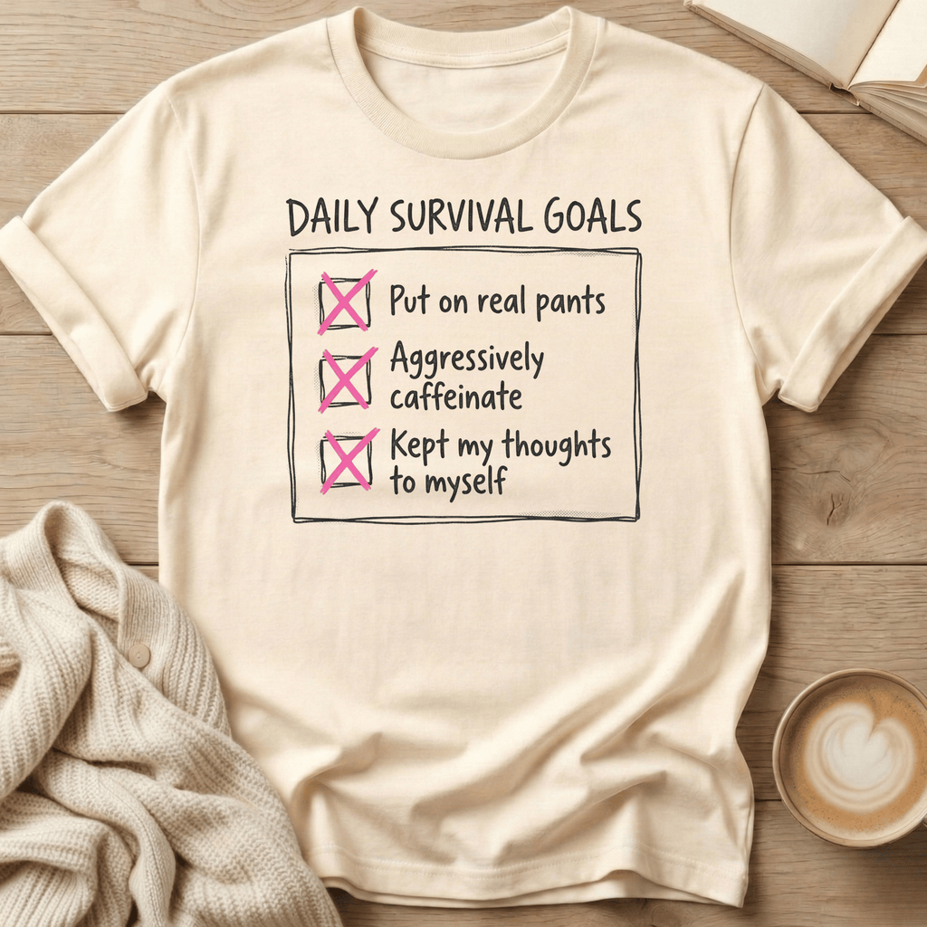 Daily Survival Goals Funny Checklist T-Shirt