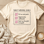 Daily Survival Goals Funny Checklist T-Shirt
