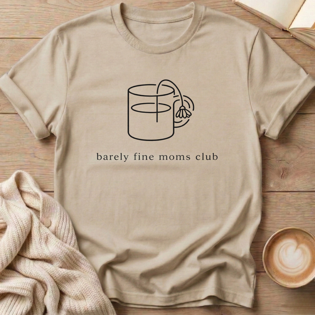 Flower Mug Barely Fine Moms Club T-Shirt