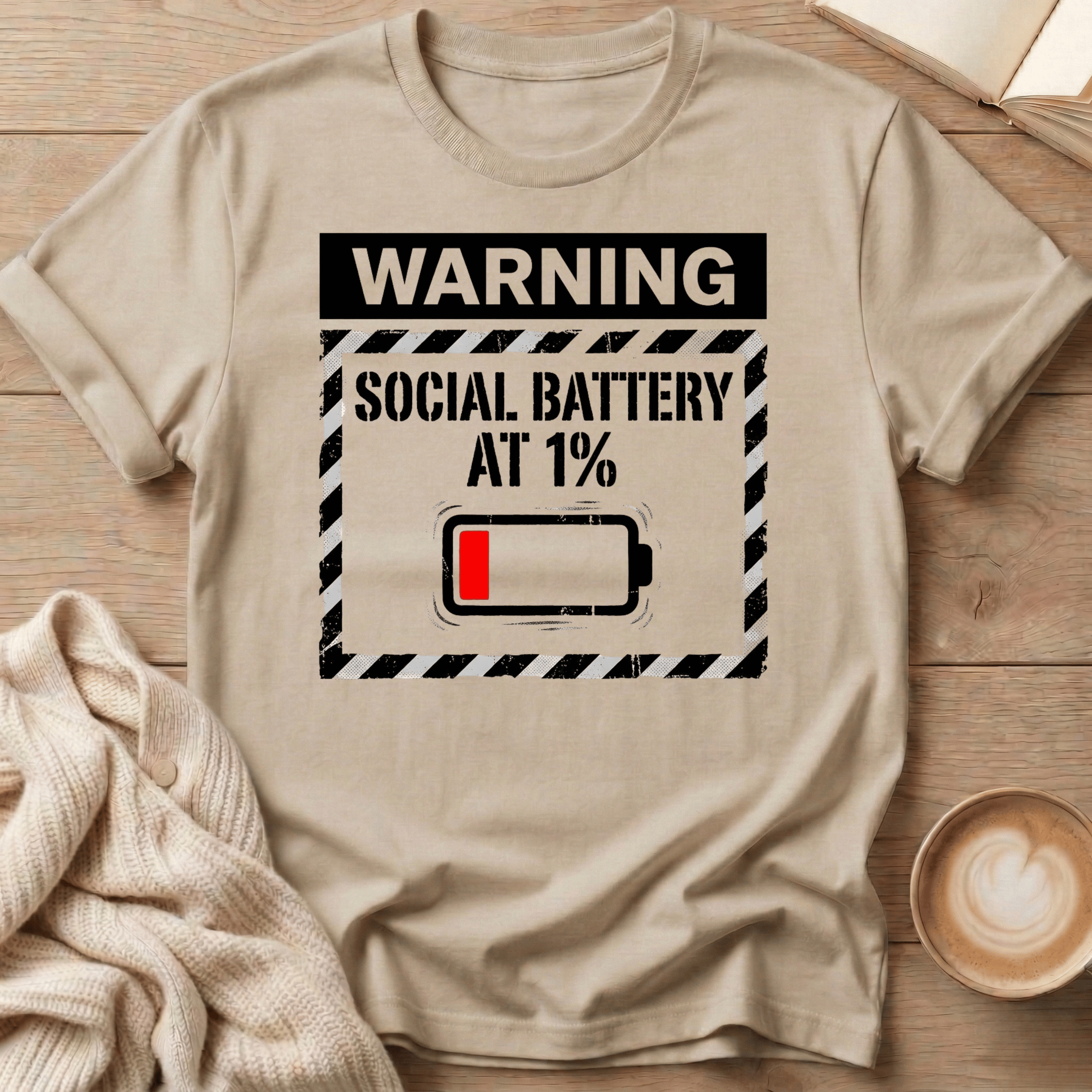 Warning: Social Battery at 1% Low Battery T-Shirt