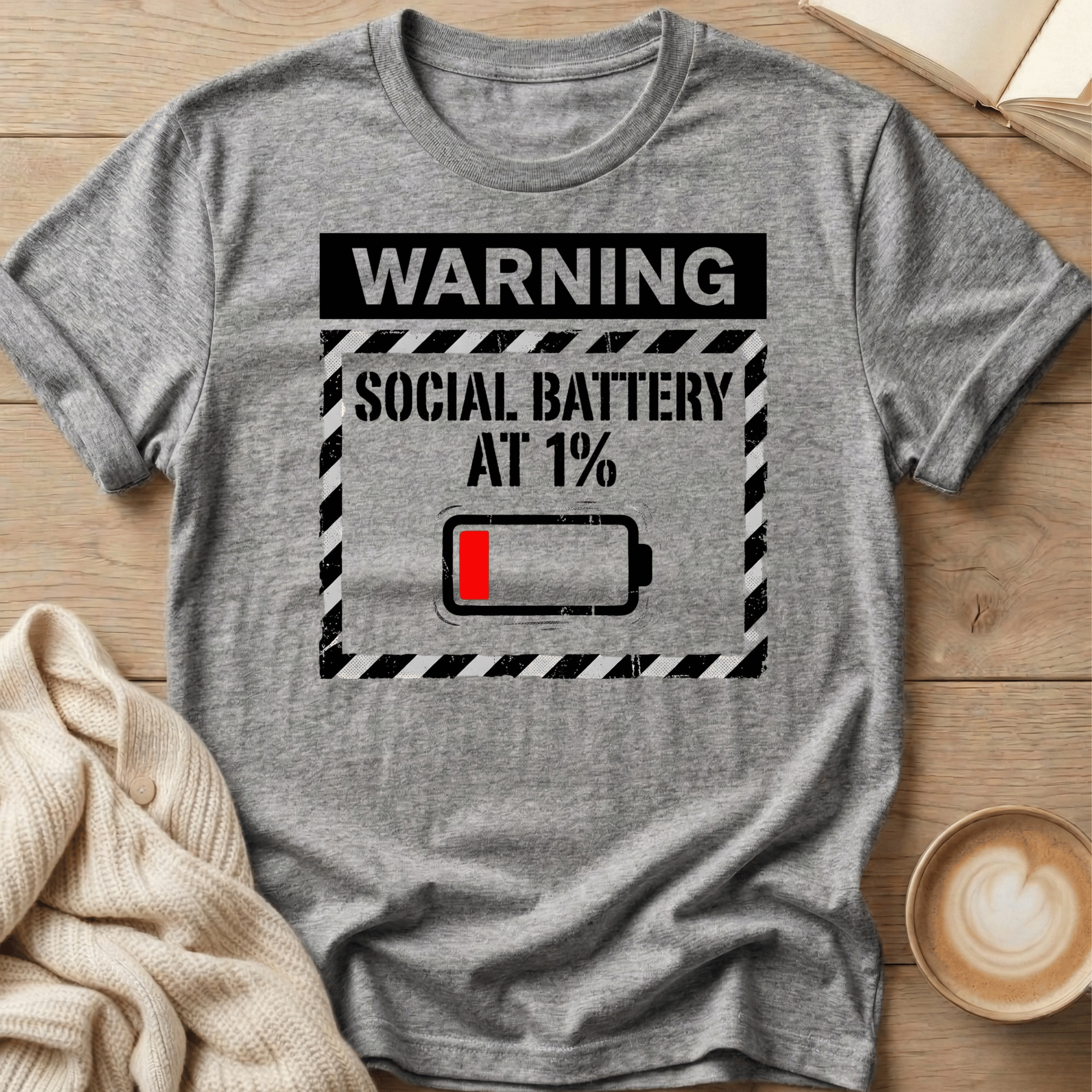 Warning: Social Battery at 1% Low Battery T-Shirt