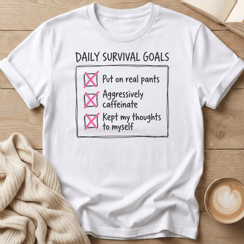 Daily Survival Goals Funny Checklist T-Shirt
